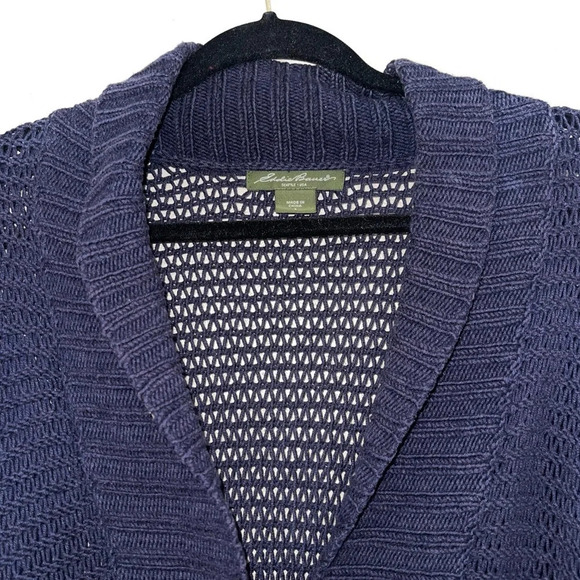 Eddie Bauer Navy Blue Open Stitch Knit Heavyweight Tunic Cardigan Small Women’s - Picture 2 of 13